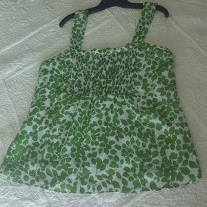 Runched front kiwi green print blouse